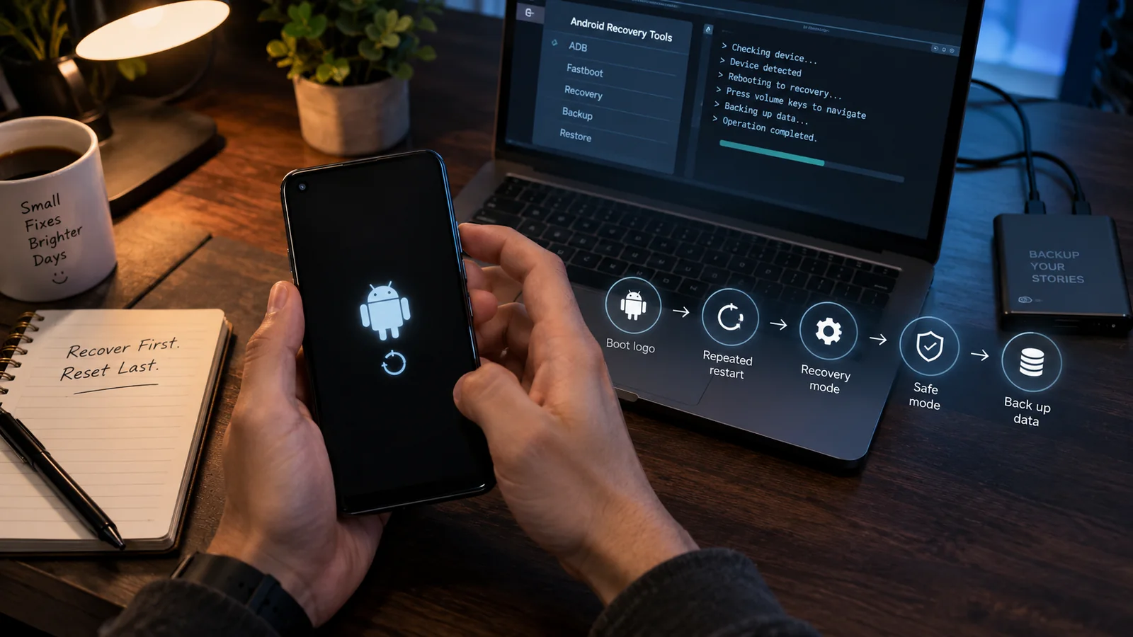 Android phone showing brand logo stuck during boot