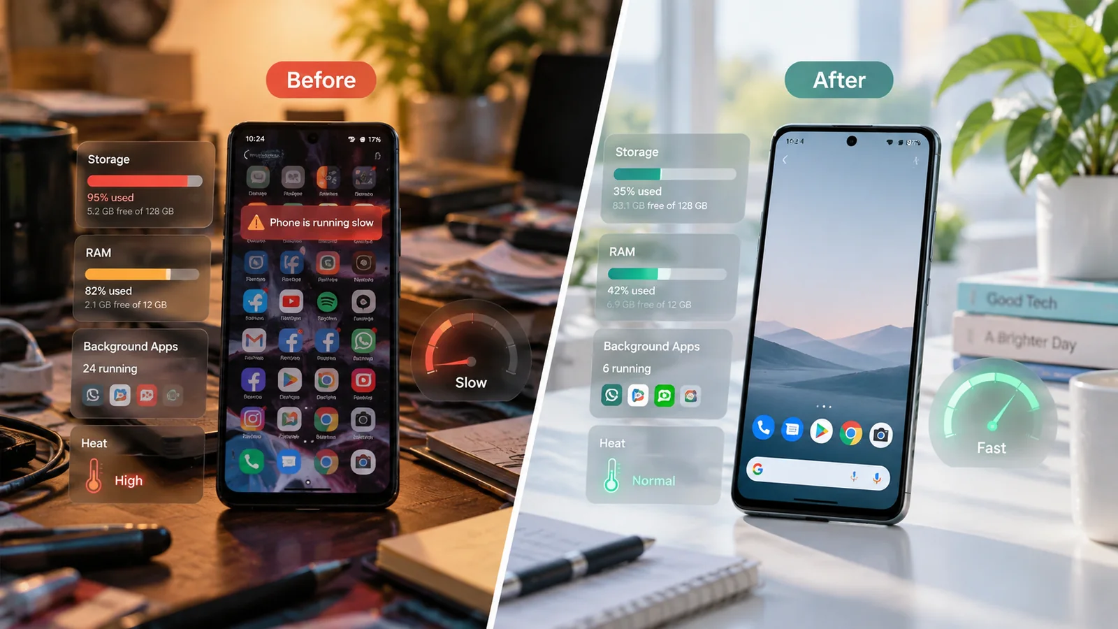 Android phone with loading spinner over a slow app launch