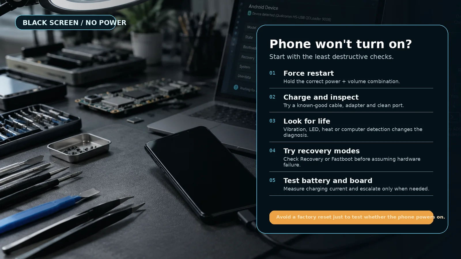 Black Android phone screen with charging cable plugged in