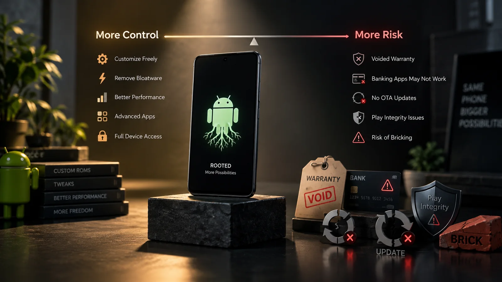 Android phone with warning shield icon overlay