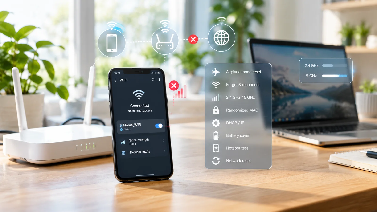 Android phone with disconnected Wi-Fi icon