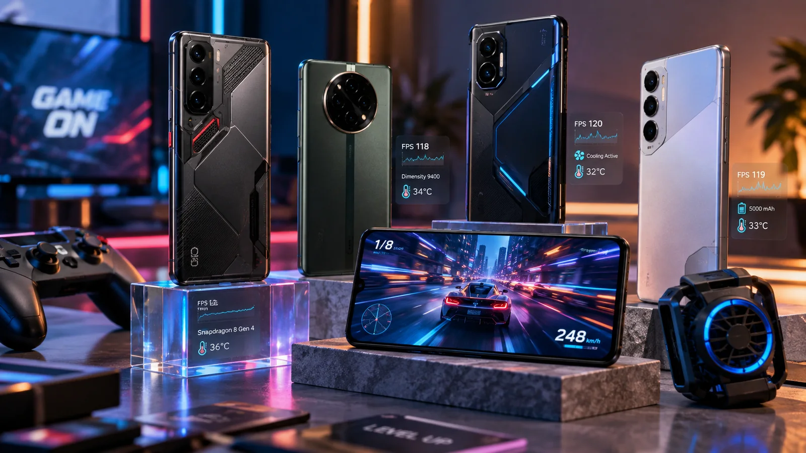 Lineup of top Android gaming phones of 2026