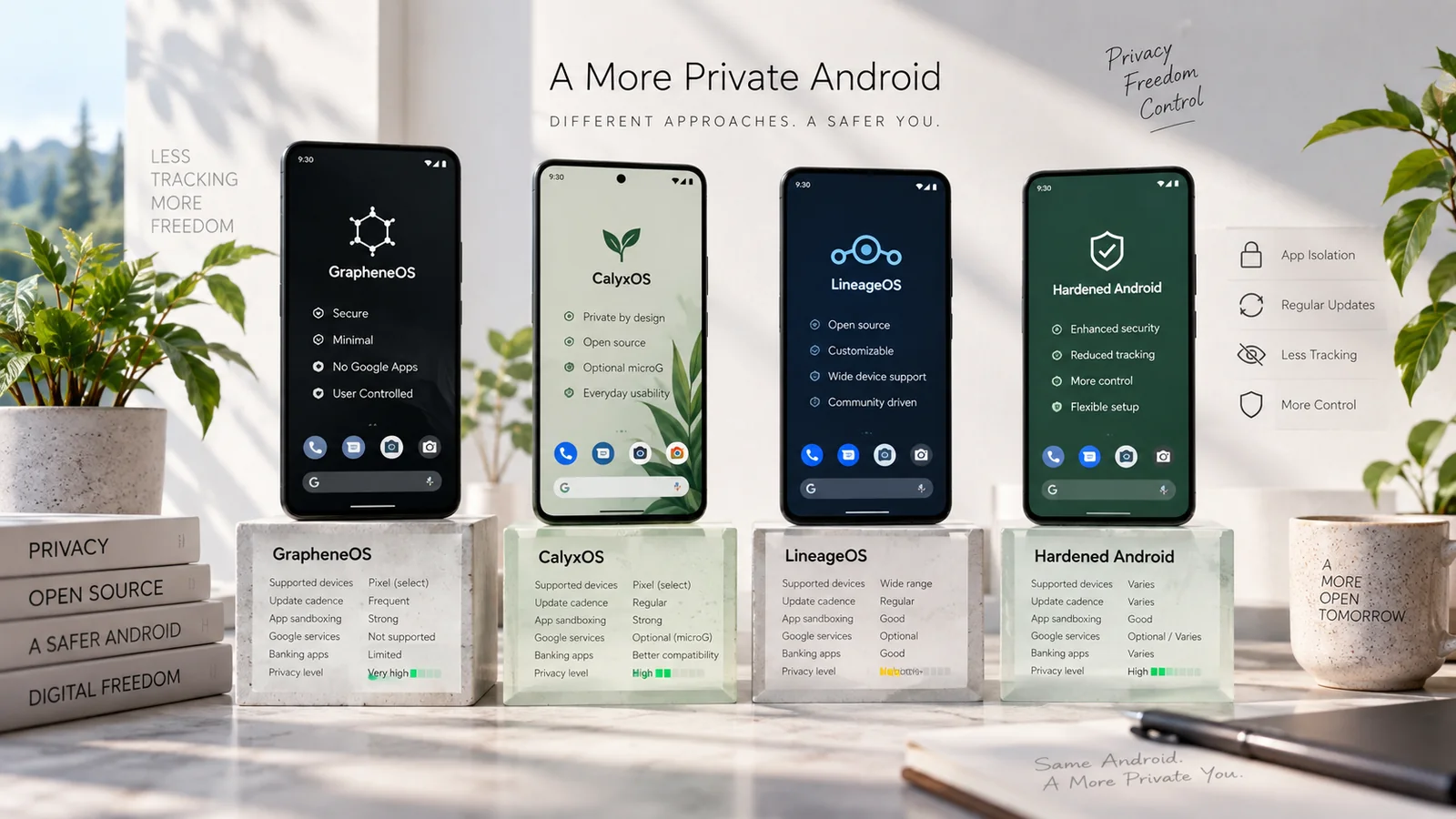 Privacy-focused custom Android ROMs compared on Pixel devices