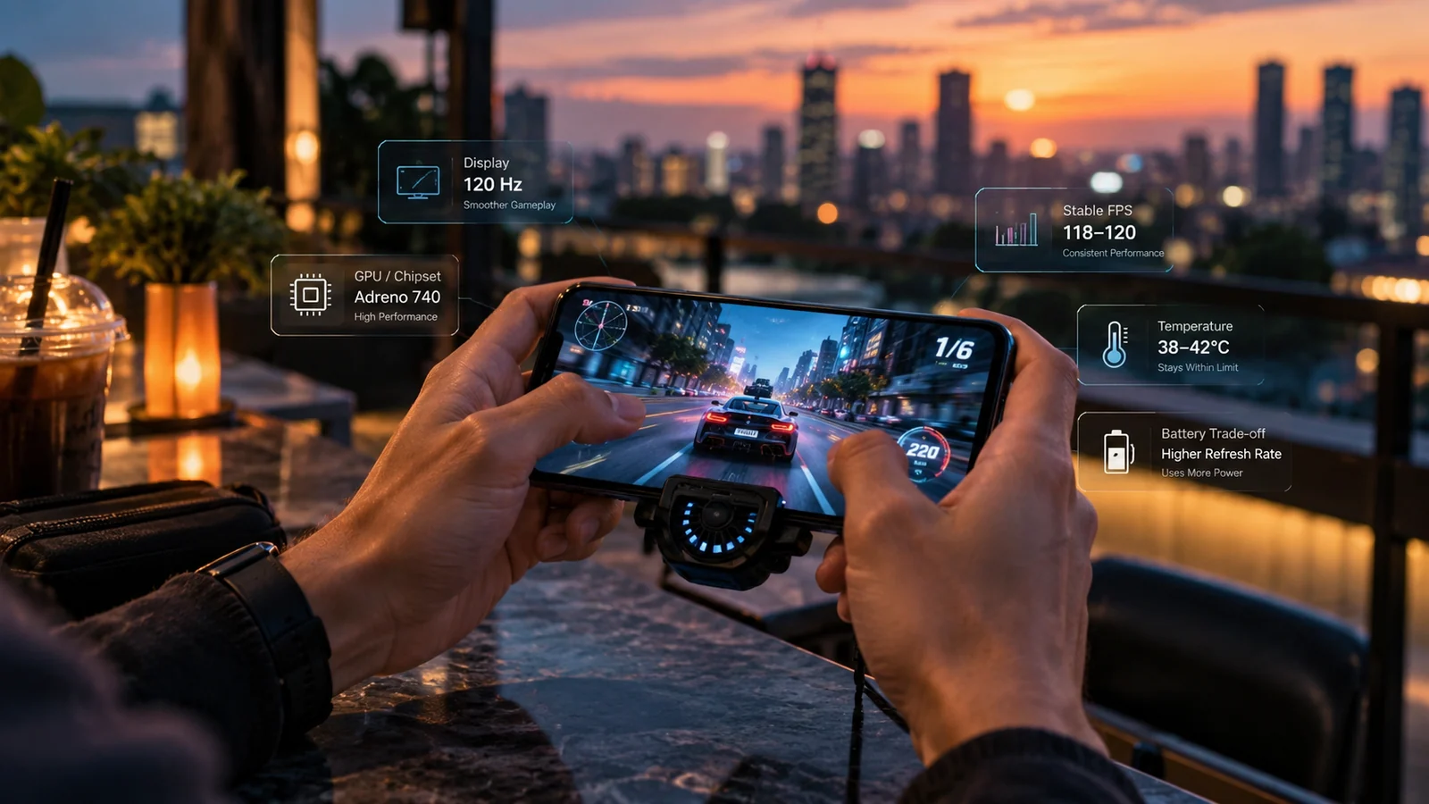 Android phone showing high frame rate counter during a game