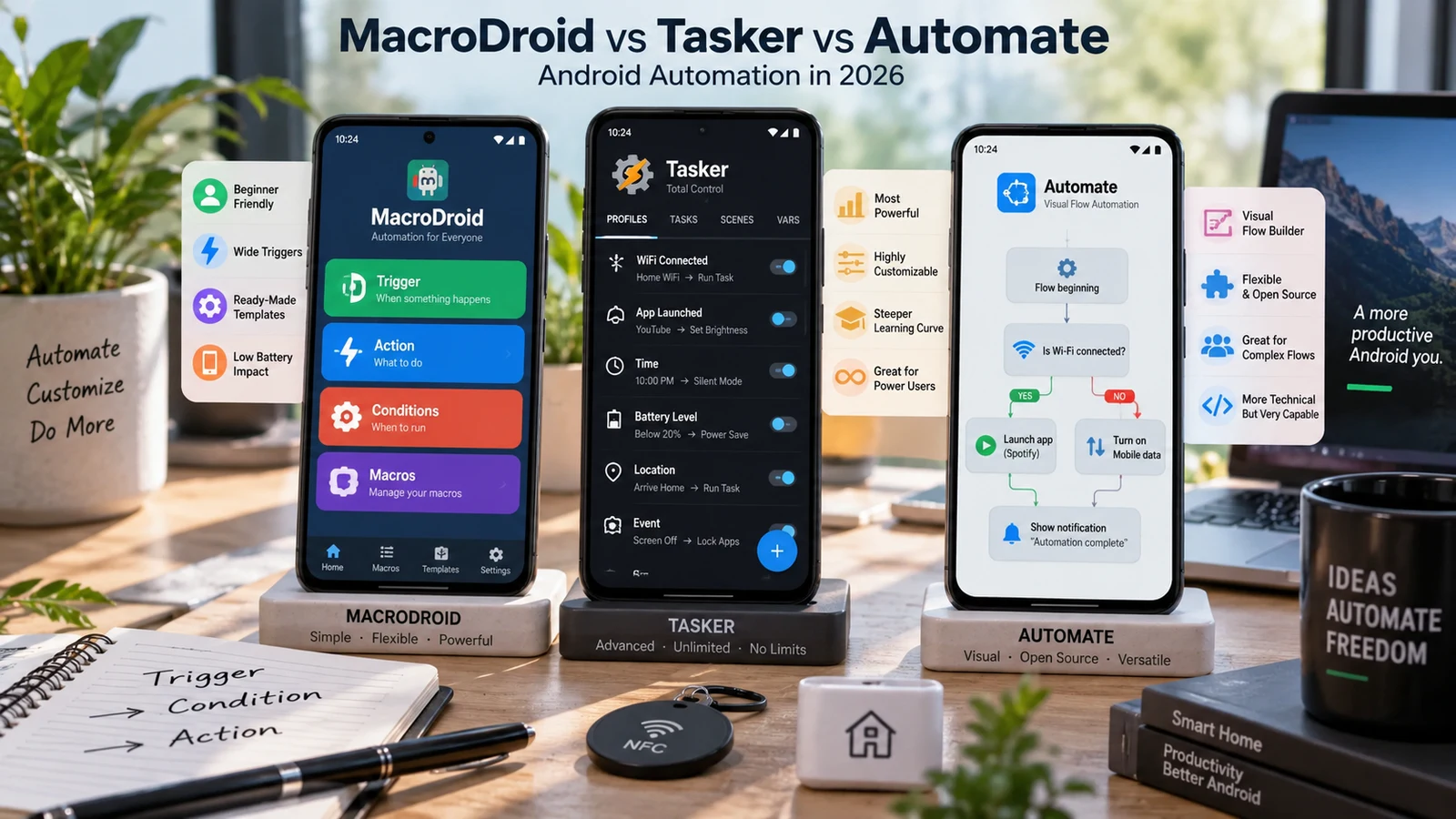 MacroDroid, Tasker and Automate comparison