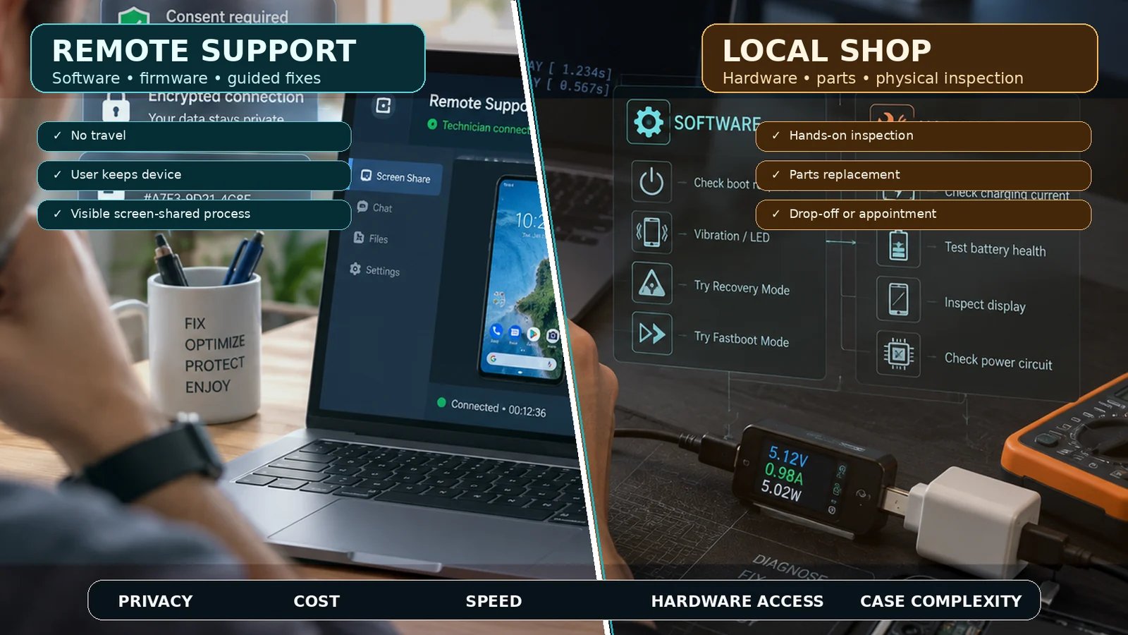 Remote Android repair vs local repair shop comparison