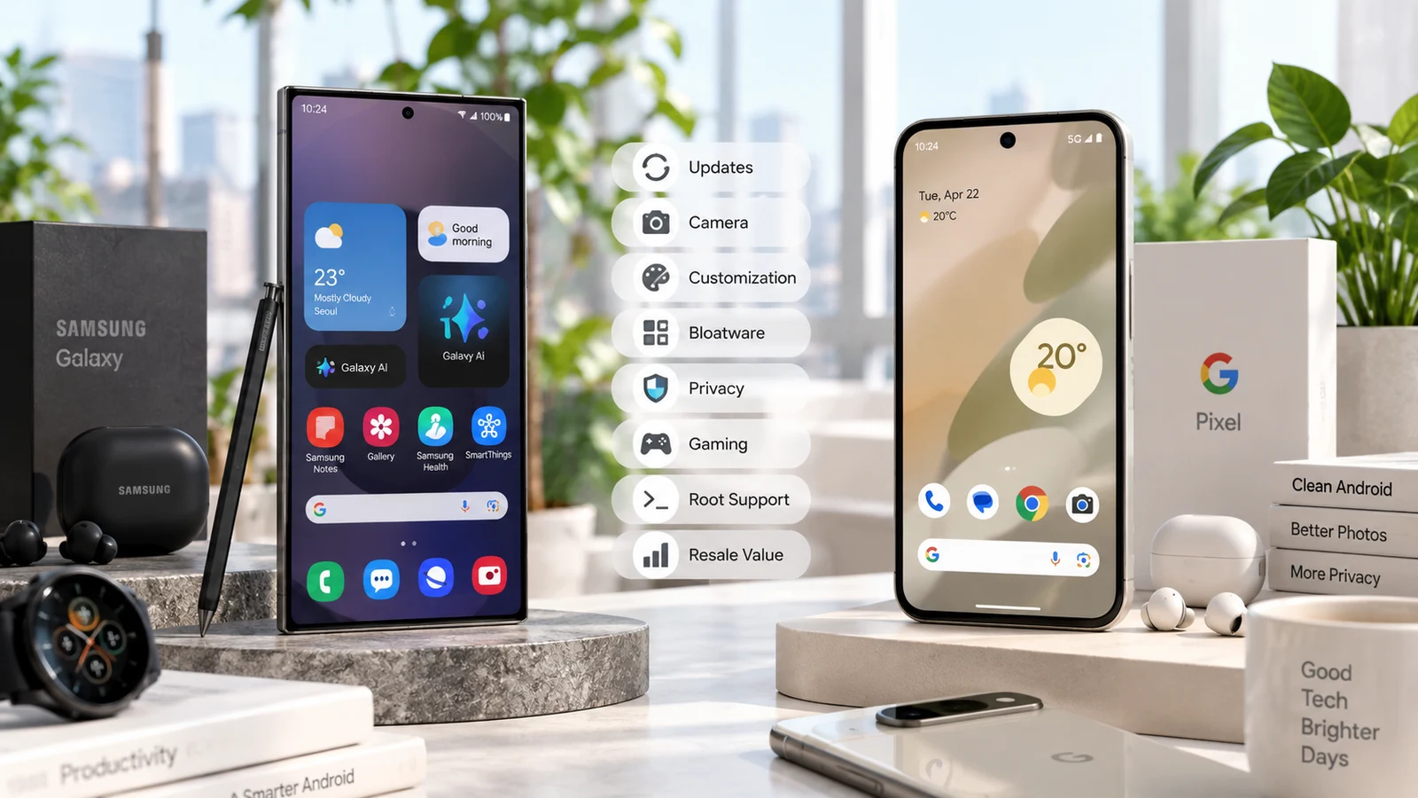 Samsung One UI and Google Pixel Android comparison