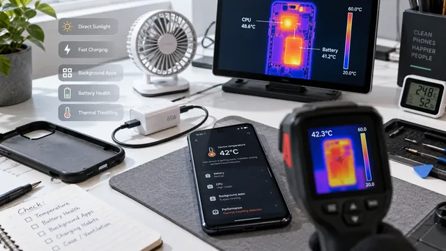 Android phone with thermometer warning icon