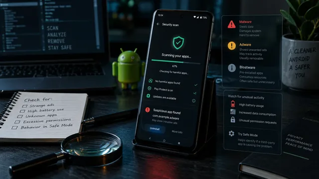 Android phone showing malware warning and security scan