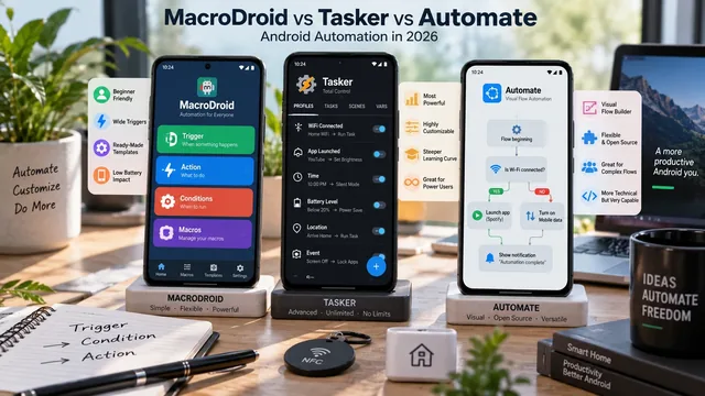 MacroDroid vs Tasker vs Automate comparison 2026