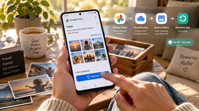 Android phone gallery showing recovered photos in a grid