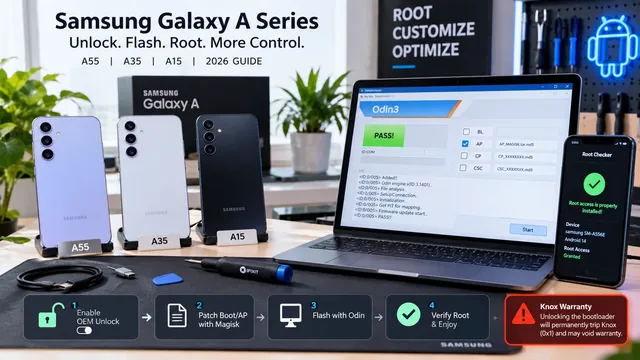 Samsung Galaxy A55, A35, and A15 rooting via Odin