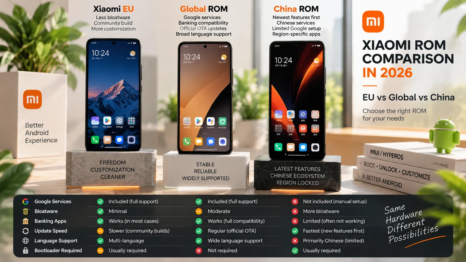 Xiaomi EU, Global and China ROM comparison