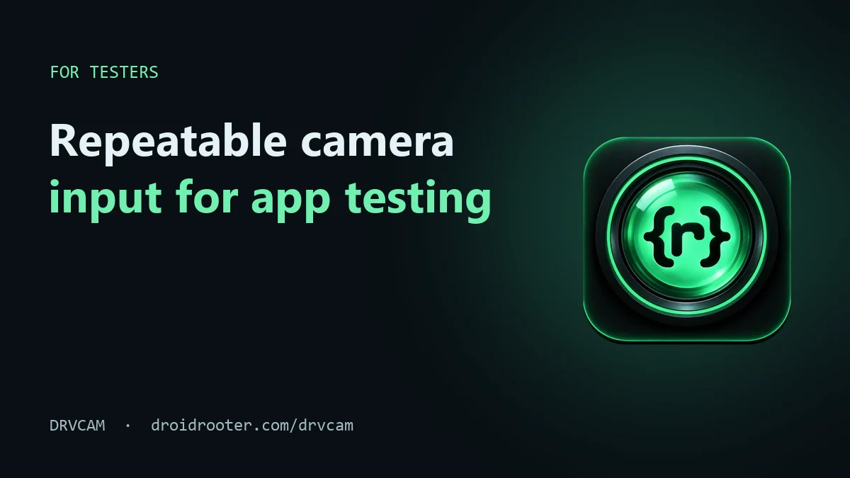 DRVCAM logo with the headline Repeatable camera input for app testing