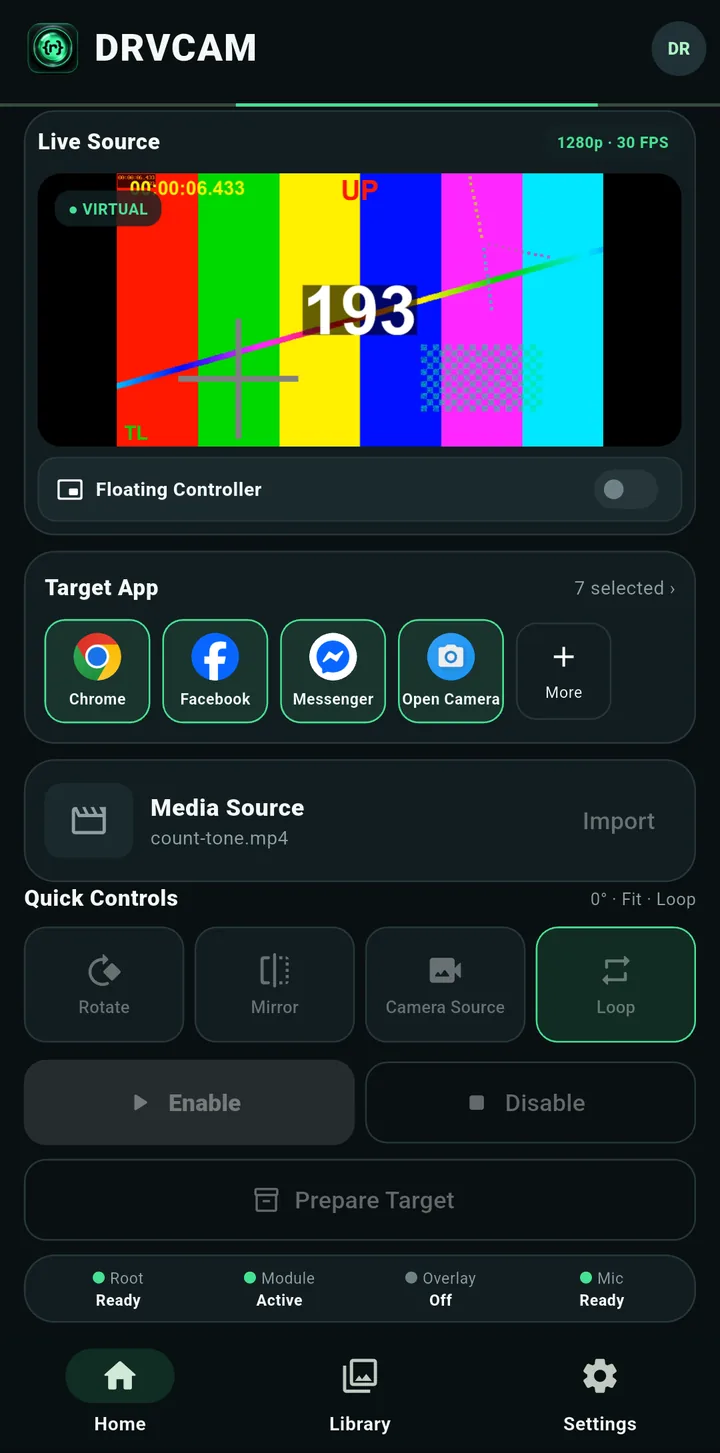 The Home screen while Enable is working, with the buttons dimmed and a progress bar at the top
