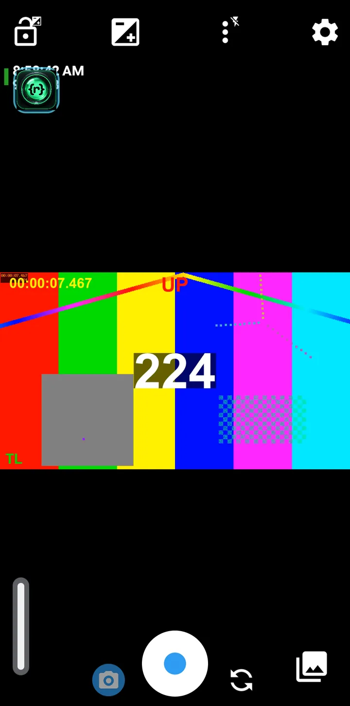 A camera app showing the DRVCAM virtual feed with the small round DRVCAM bubble in the top left